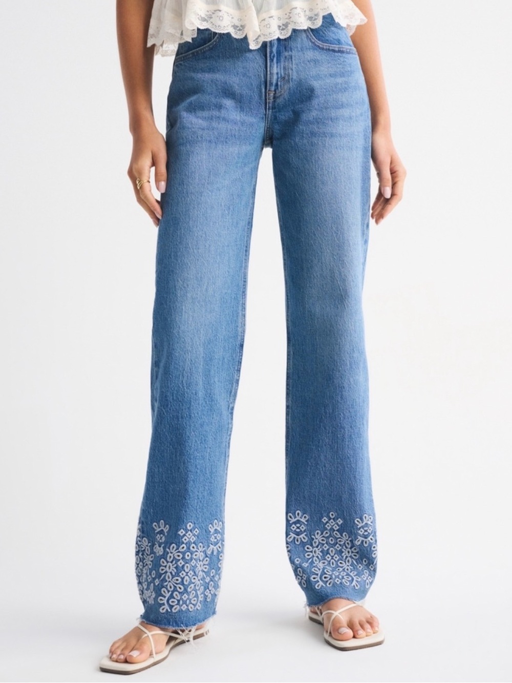 Abercrombie & Fitch High-Rise 90s Relaxed Cutwork Embroidered Jeans